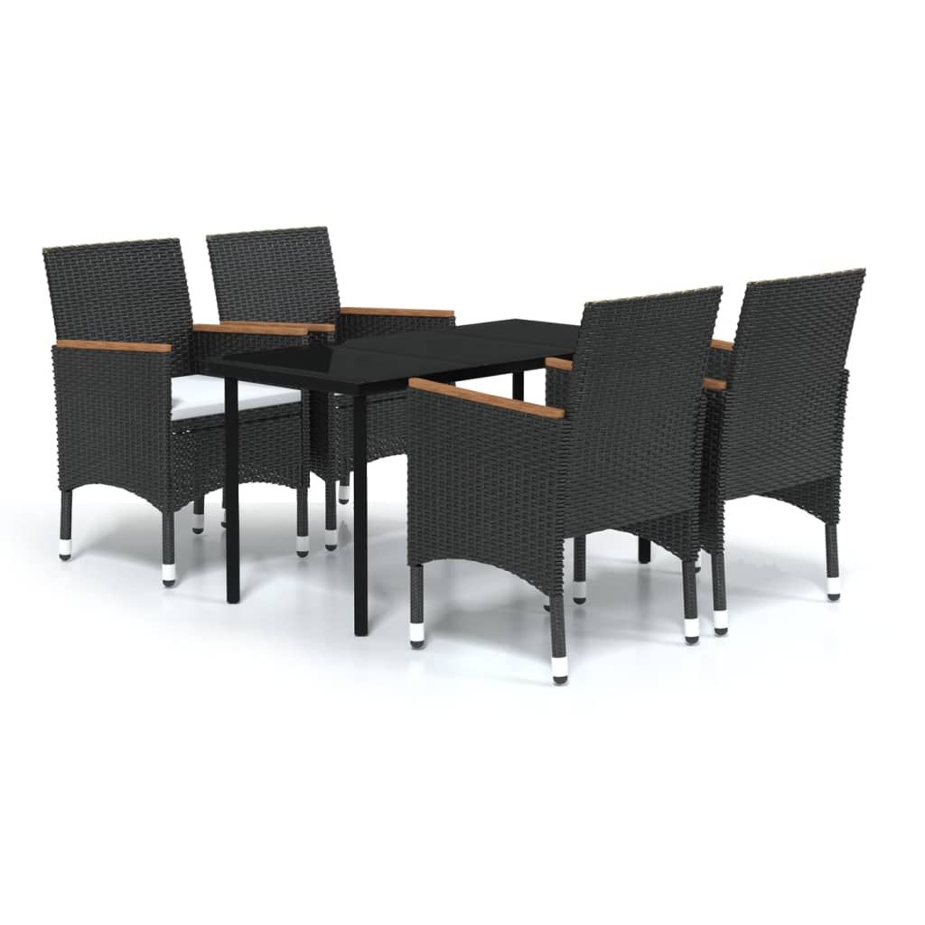 vidaXL 5 Piece Garden Dining Set with Cushions Black
