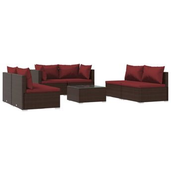 vidaXL 7 Piece Patio Lounge Set with Cushions Poly Rattan Brown