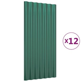 vidaXL Roof Panels 12 pcs Galvanized Steel Green 31.5"x14.2"