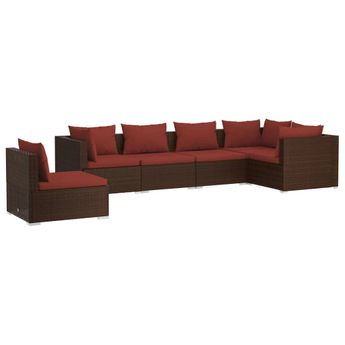 vidaXL 6 Piece Patio Lounge Set with Cushions Poly Rattan Brown
