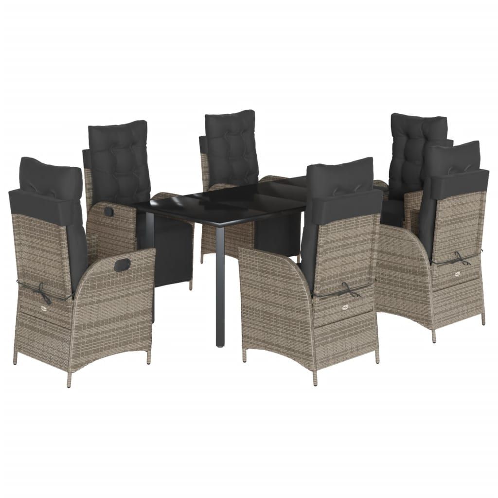 vidaXL 7 Piece Garden Dining Set with Cushions Grey Poly Rattan