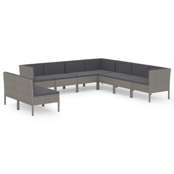 vidaXL 9 Piece Garden Lounge Set with Cushions Poly Rattan Grey