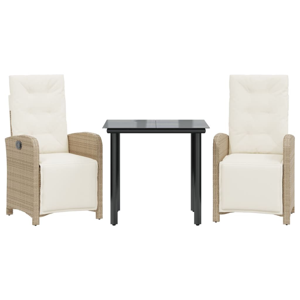 vidaXL 3 Piece Bistro Set with Cushions Beige Poly Rattan