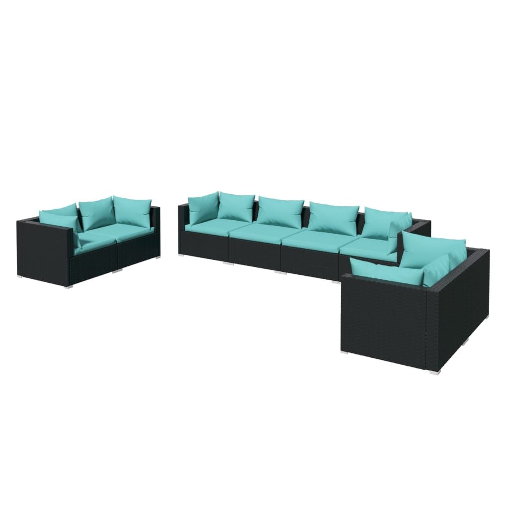 vidaXL 8 Piece Patio Lounge Set with Cushions Poly Rattan Black