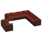 vidaXL 9 Piece Patio Lounge Set with Cushions Brown Poly Rattan