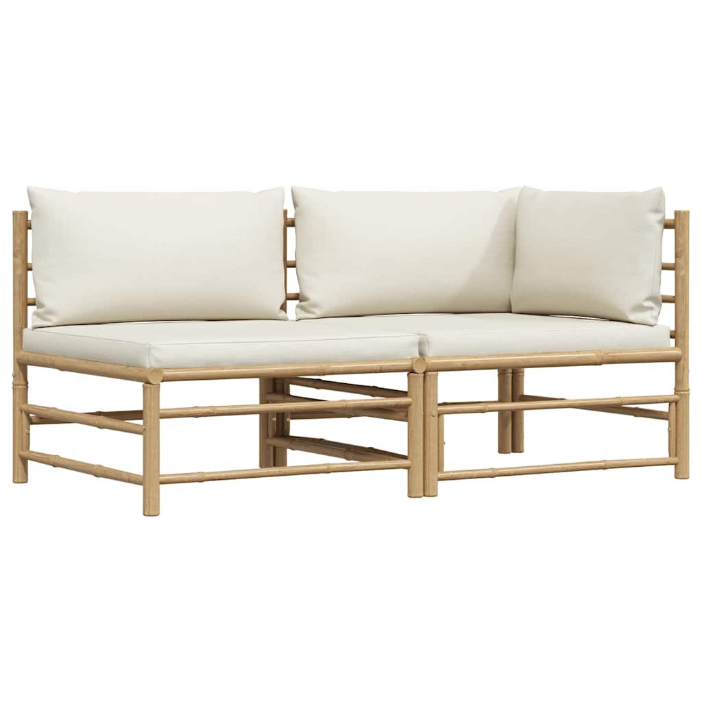 vidaXL 2 Piece Garden Lounge Set with Cream White Cushions Bamboo