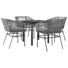 vidaXL 5 Piece Garden Dining Set with Cushions Grey Poly Rattan Glass