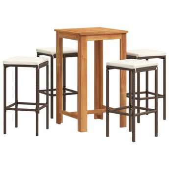 vidaXL 5 Piece Patio Bar Set Brown Solid Wood Acacia and Poly Rattan