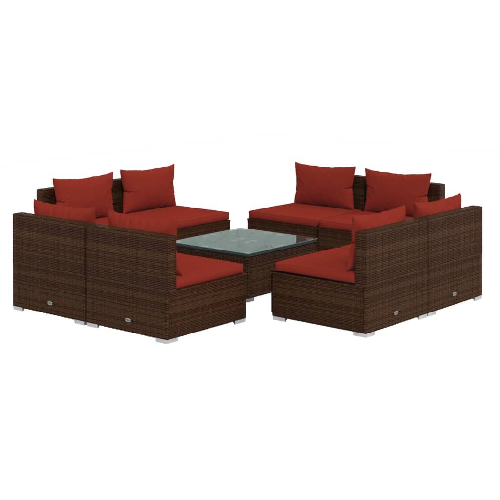 vidaXL 9 Piece Patio Lounge Set with Cushions Poly Rattan Brown