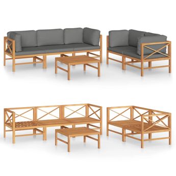 vidaXL 6 Piece Patio Lounge Set with Gray Cushions Solid Teak Wood