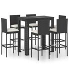 vidaXL 7 Piece Patio Bar Set with Cushions Poly Rattan Black