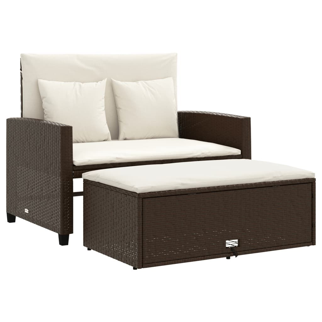 vidaXL Patio Sofa with Cushions 2-Seater Brown Poly Rattan