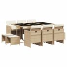 vidaXL 11 Piece Patio Dining Set with Cushions Beige Poly Rattan