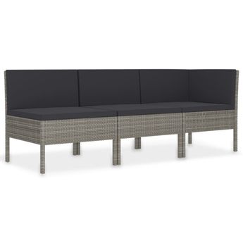 vidaXL 3 Piece Garden Lounge Set with Cushions Poly Rattan Grey