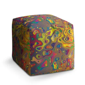 Sablio Taburet Cube Barevné skvrny - 50x50x50 cm