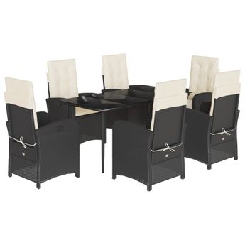 vidaXL 7 Piece Garden Dining Set with Cushions Black Poly Rattan