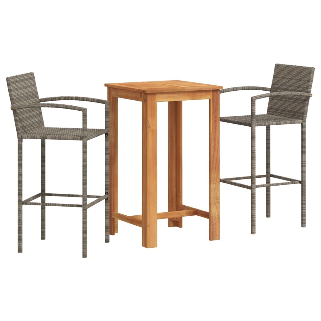 vidaXL 3 Piece Patio Bar Set Gray Solid Wood Acacia and Poly Rattan