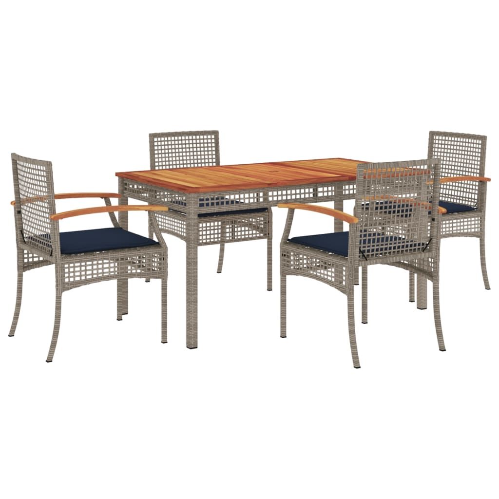 vidaXL 5 Piece Patio Dining Set with Cushions Gray Poly Rattan