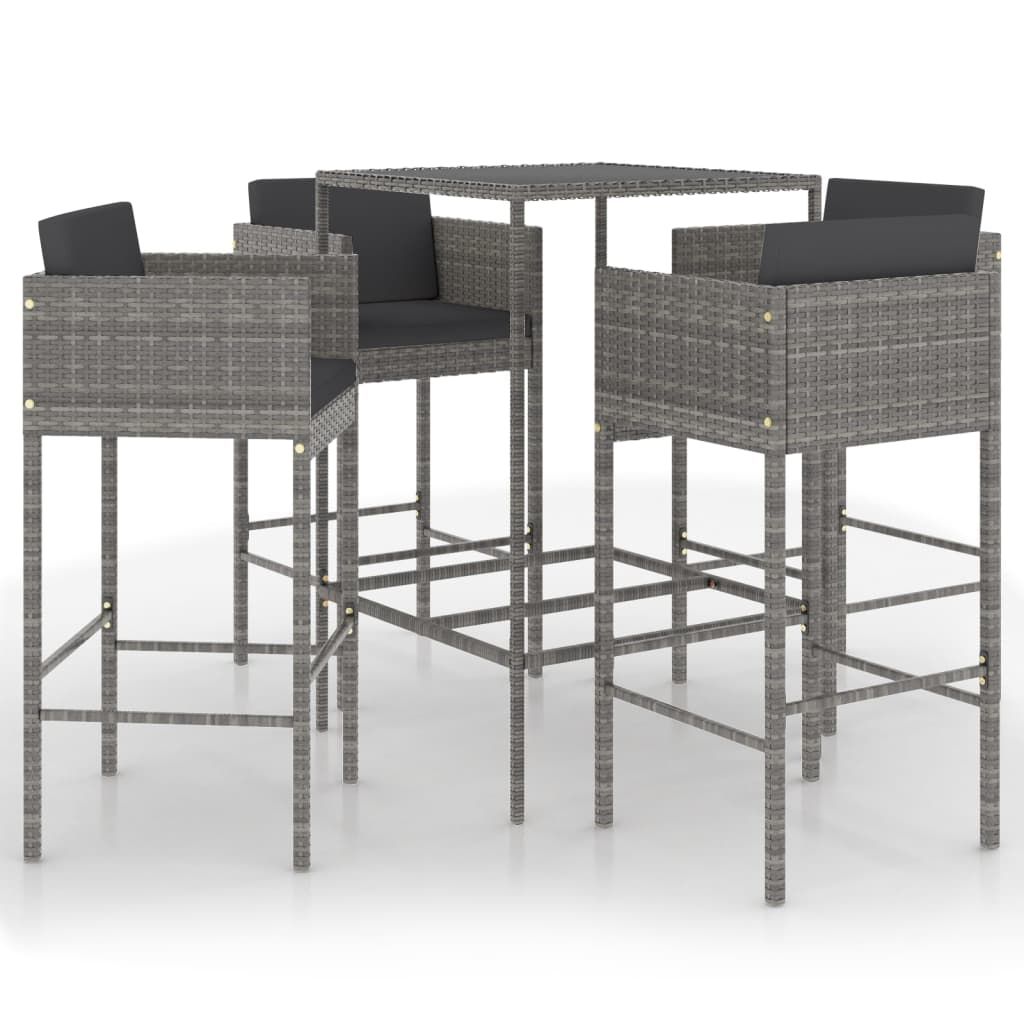 vidaXL 5 Piece Patio Bar Set with Cushions Poly Rattan Gray