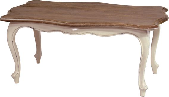 Estila Antoinette coffee table in luxurious Provençal style with vanilla coating on solid mahogany wood 115cm