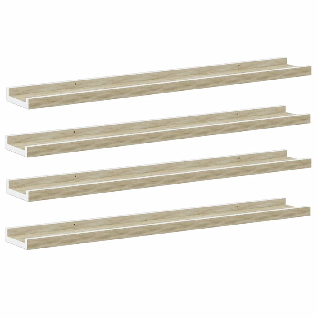 vidaXL Wall Shelves 4 pcs White and Sonoma Oak 31.5"x3.5"x1.2"