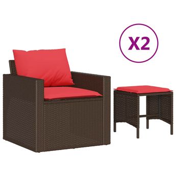 vidaXL 4 Piece Garden Sofa Set with Cushions Brown Poly Rattan