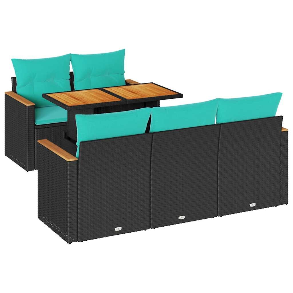vidaXL 6 Piece Garden Sofa Set with Cushions Black Poly Rattan