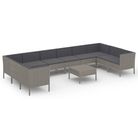 vidaXL 11 Piece Patio Lounge Set with Cushions Poly Rattan Gray