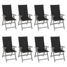 vidaXL Garden Reclining Chairs with Cushions 8 pcs Grey Acacia Wood