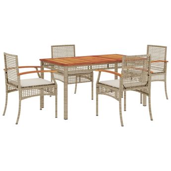 vidaXL 5 Piece Patio Dining Set with Cushions Beige Poly Rattan