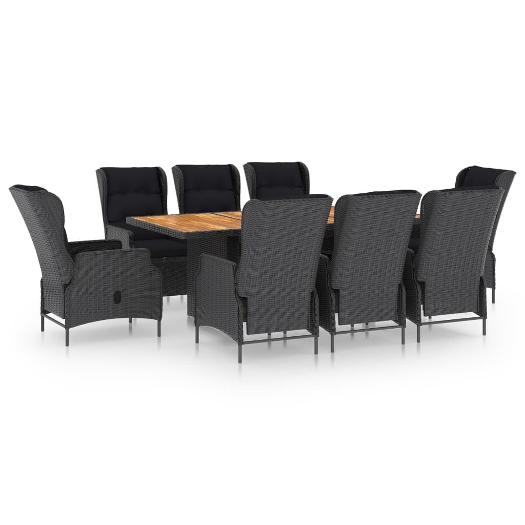 vidaXL 9 Piece Patio Dining Set with Cushions Poly Rattan Dark Gray
