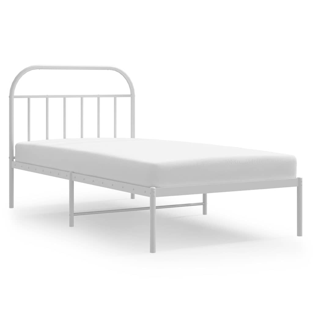 vidaXL Metal Bed Frame without Mattress with Headboard White 39.4"x78.7"