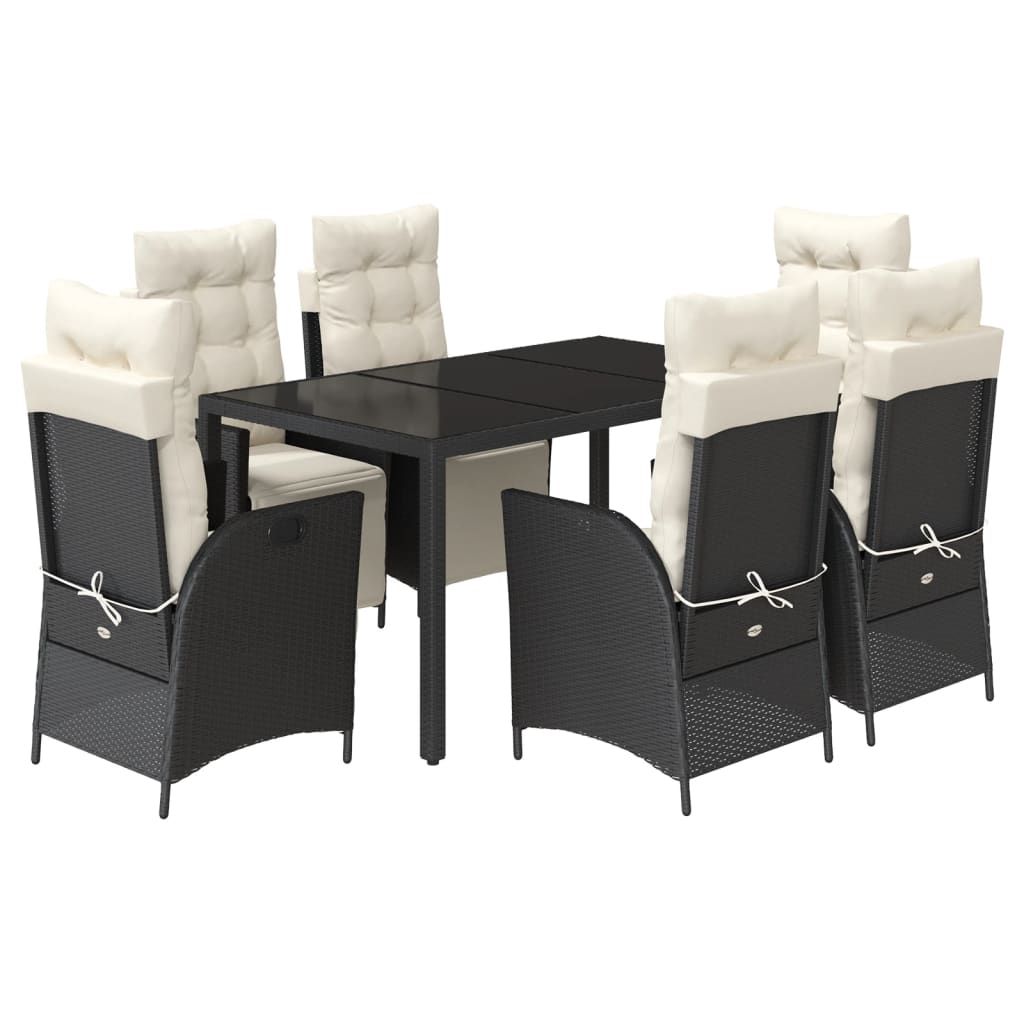 vidaXL 7 Piece Garden Dining Set with Cushions Black Poly Rattan