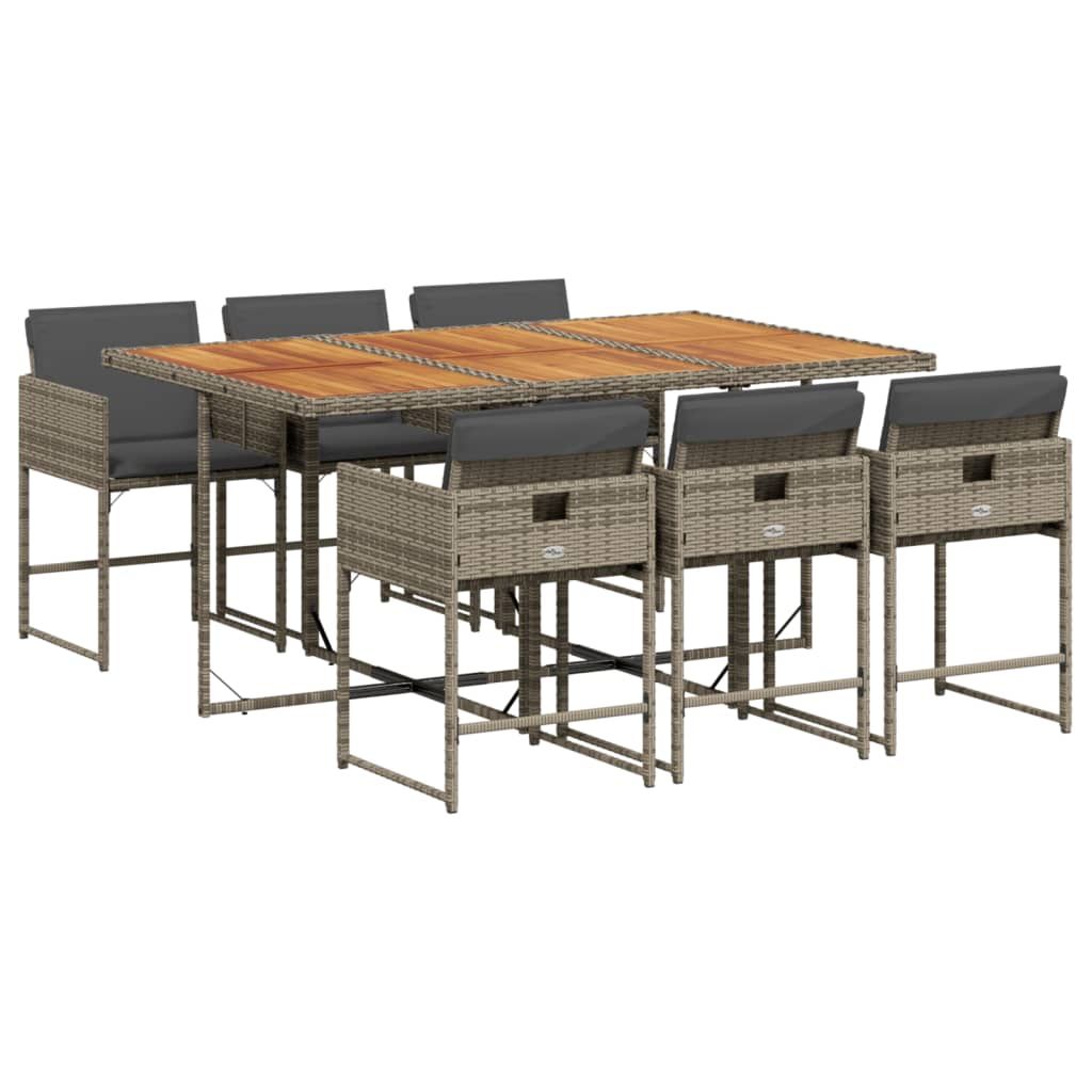 vidaXL 7 Piece Garden Dining Set with Cushions Grey Poly Rattan