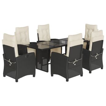 vidaXL 7 Piece Garden Dining Set with Cushions Black Poly Rattan