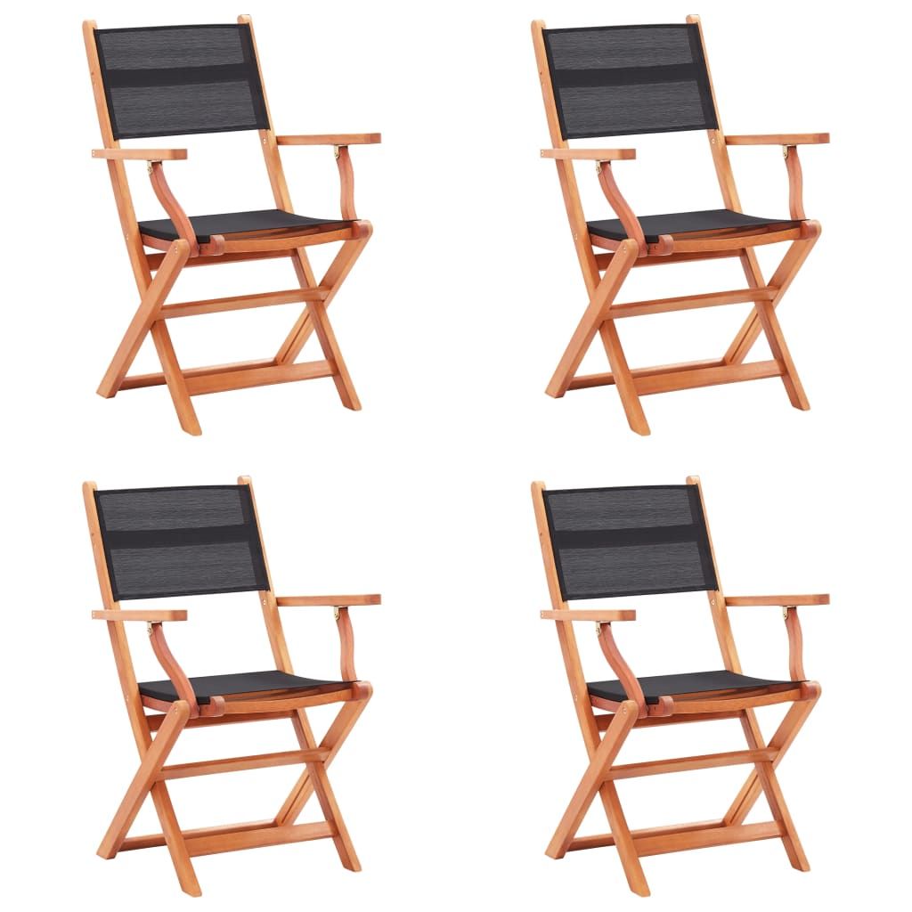 vidaXL Folding Patio Chairs 4 pcs Black Solid Wood Eucalyptus and Textilene
