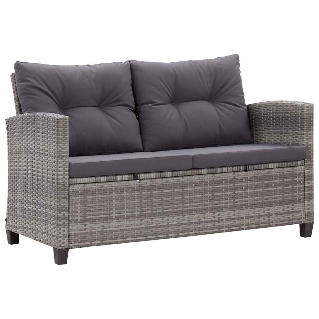 vidaXL 2-Seater Patio Sofa with Cushions Gray 48.8" Poly Rattan