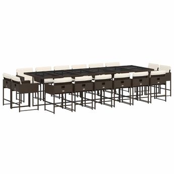 vidaXL 17 Piece Patio Dining Set with Cushions Brown Poly Rattan