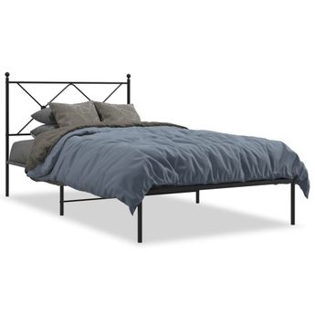 vidaXL Metal Bed Frame without Mattress with Headboard Black 39.4"x78.7"
