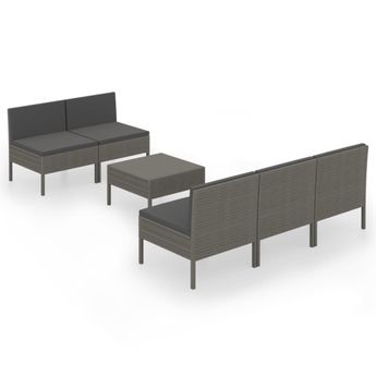 vidaXL 6 Piece Patio Lounge Set with Cushions Poly Rattan Gray