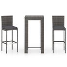 vidaXL 3 Piece Patio Bar Set with Cushions Poly Rattan Gray