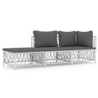 vidaXL 3 Piece Patio Lounge Set with Cushions White Steel