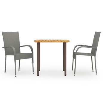 vidaXL 3 Piece Garden Dining Set Poly Rattan Grey