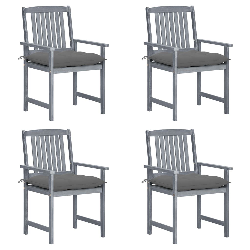 vidaXL Patio Chairs with Cushions 4 pcs Gray Solid Acacia Wood
