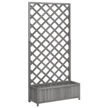 vidaXL Planter with Trellis Gray Solid Wood Fir