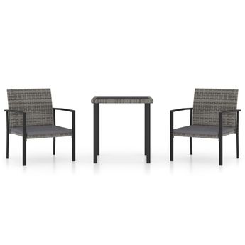 vidaXL 3 Piece Patio Dining Set Poly Rattan Gray
