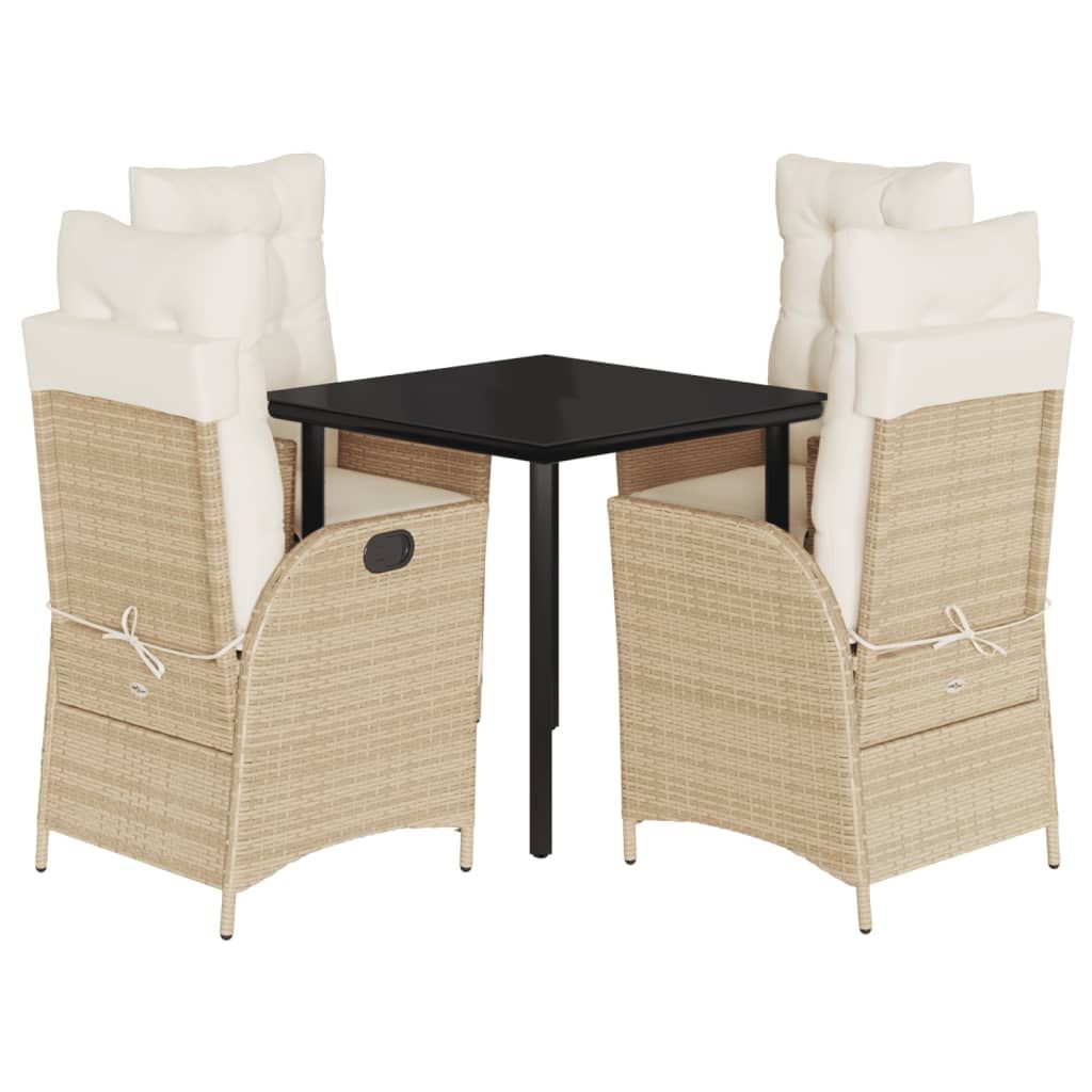 vidaXL 5 Piece Garden Dining Set with Cushions Beige Poly Rattan