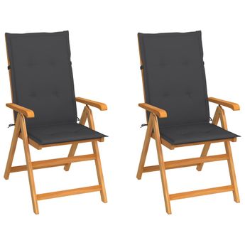 vidaXL Garden Chairs 2 pcs with Anthracite Cushions Solid Teak Wood