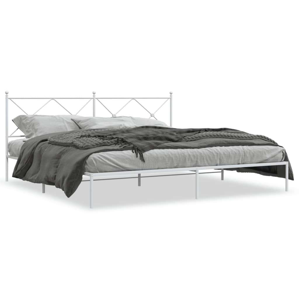 vidaXL Metal Bed Frame without Mattress with Headboard White 76"x79.9"