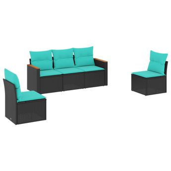 vidaXL 5 Piece Garden Sofa Set with Cushions Black Poly Rattan
